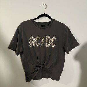 Topshop And Finally AC/DC Graphic Band T-Shirt Gray Wash